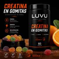 Creatina Monohidrato en Gomitas LUVU Creapure — Sin polvo, sin batido, sabor naranja | 60u - 2 Gomitas por día