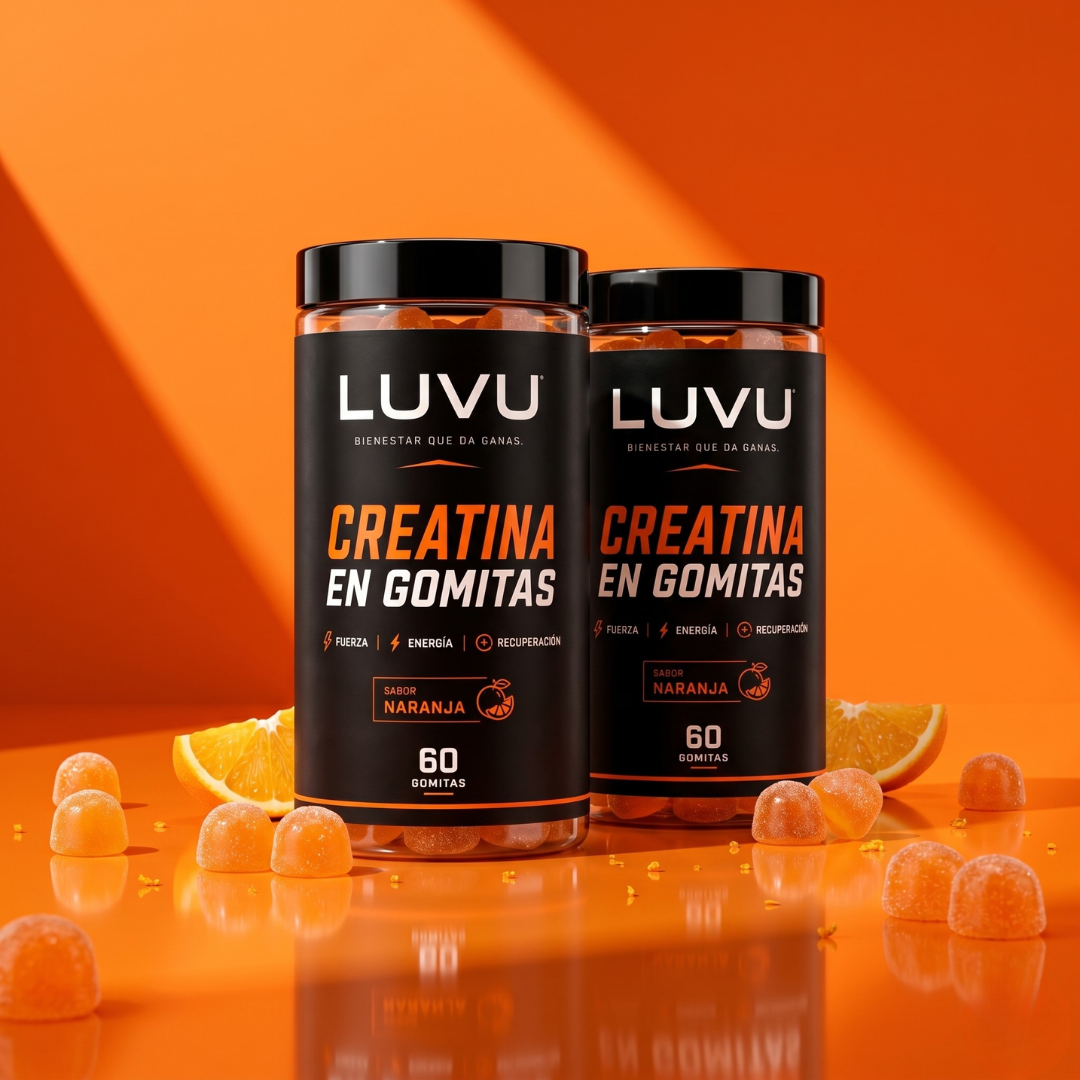 Creatina Monohidrato en Gomitas LUVU Creapure — Sin polvo, sin batido, sabor naranja | 60u - 2 Gomitas por día