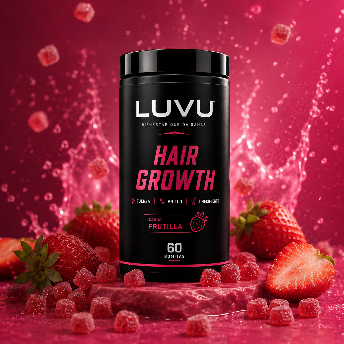 LUVU Hair Growth en Gomitas — Sabor Frutilla